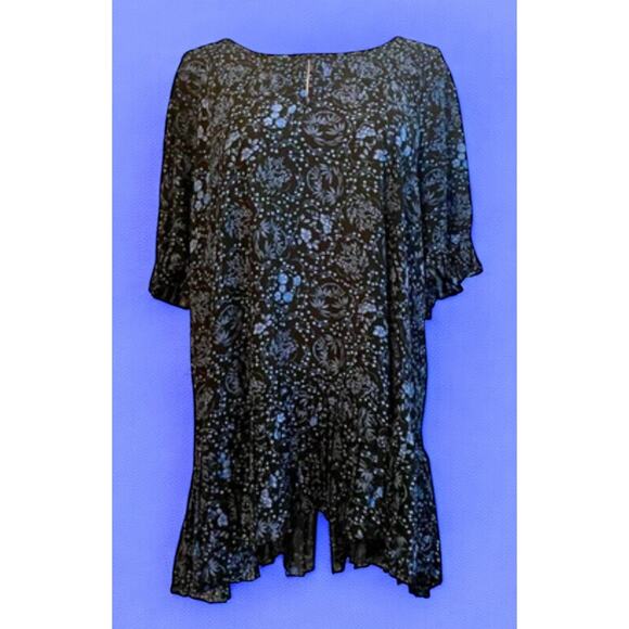 CATO Boho Peasant Top Blouse Size 18/20W Floral Fairy Pleated Floune Hem Stretch - Picture 1 of 10